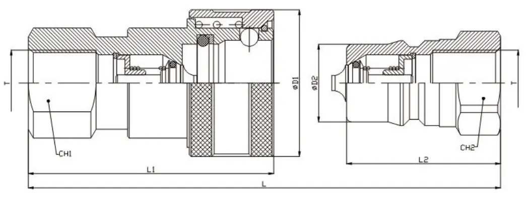 Coupling fitting sectional drawing